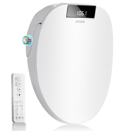 XCQQ Electric Bidet Toilet Seat Round, Heated Toilet Seat, Instant Warm Water, Warm Air Dryer, Rear Feminine and Oscillating Washing, Wireless Remote, Night Light, Slow Close Lid, LED Display