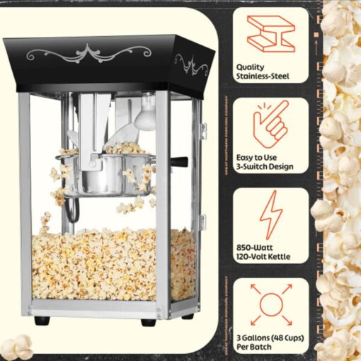 Matinee Popcorn Machine - 8oz Popper with Stainless-Steel Kettle, Reject Kernel Tray, Warming Light, and Accessories by Great Northern Popcorn (Black) - Image 8