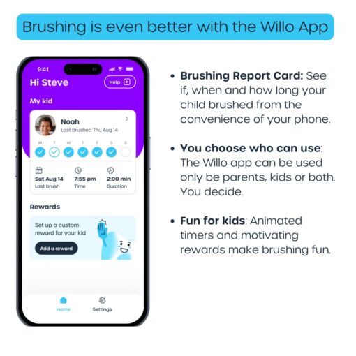 Willo Fully Automated Kids U-Shaped Electric Toothbrush - 2 Brushing Timers, Deep-Cleans, Consistent Results, Eliminates Brushing Mistakes - Minty Mist (Large - Kids Ages 12+ Years) - Image 5