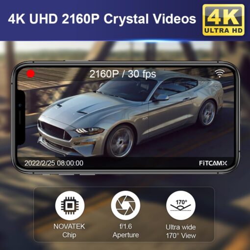 Fitcamx 4K Dash Cam Suitable for Ford Mustang 2014-2023 Ecoboost V6 GT Premium Bullitt Mach 1 (HD2-0141), OEM Look, UHD 2160P Video, WiFi & APP, G-Sensor, Loop Recording, Plug&Play, 64GB Card - Image 5