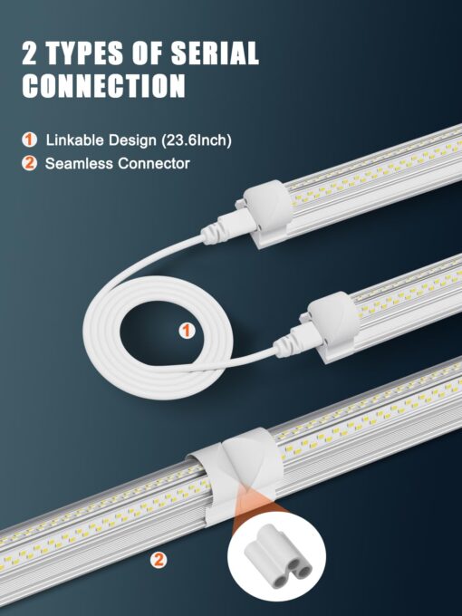 ELEKICO 6 Pack 100w 8ft Led Shop Light, Super Bright 15000lm 5000k V Shape 8' Led Shop Lights, Linkable 8 Foot Led Shop Lights for Garage Warehouse, Supermarket, Basement, Barn, Storage Area - Image 3