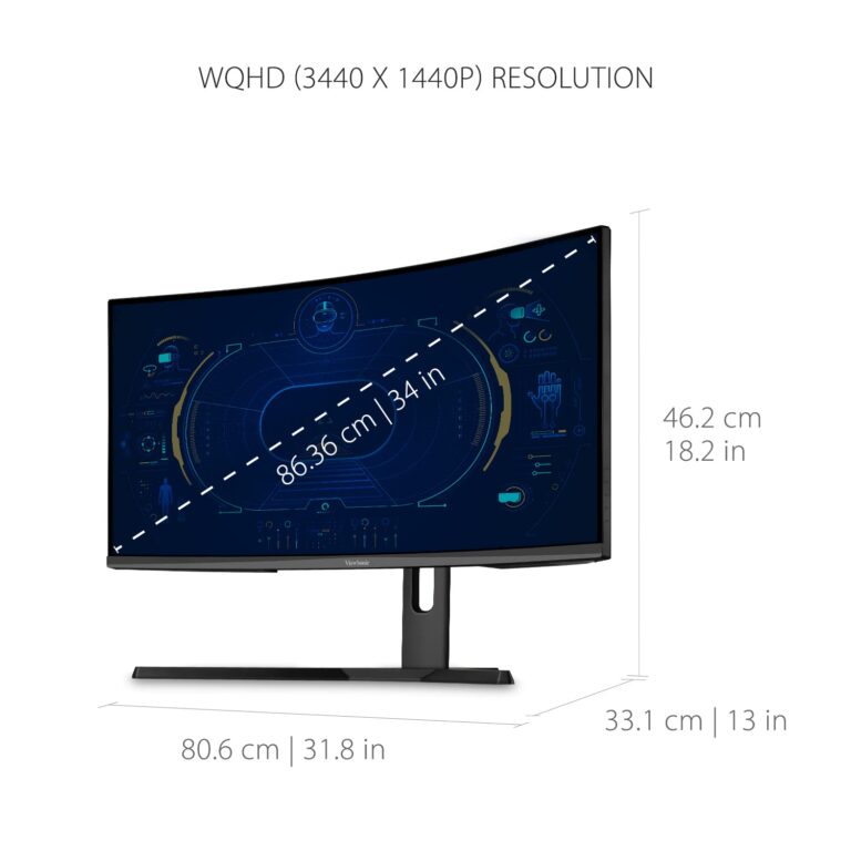 ViewSonic VX3418-2KPC 34 Inch 21:9 Curved 1440p 1ms 180Hz Gaming Monitor with FreeSync Premium, Eye Care, HDMI and Display Port - Image 4