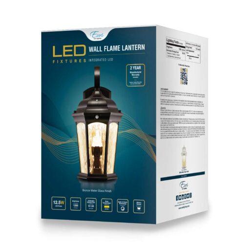 Euri Lighting EFL-130W-MD Flickering Flame Lantern, Water Glass, with Integrated Security Light (3000K), Photocell and Motion-Sensor (Dusk-to-Dawn), Oil Rubbed Bronze Housing (Pack of 2) - Image 2