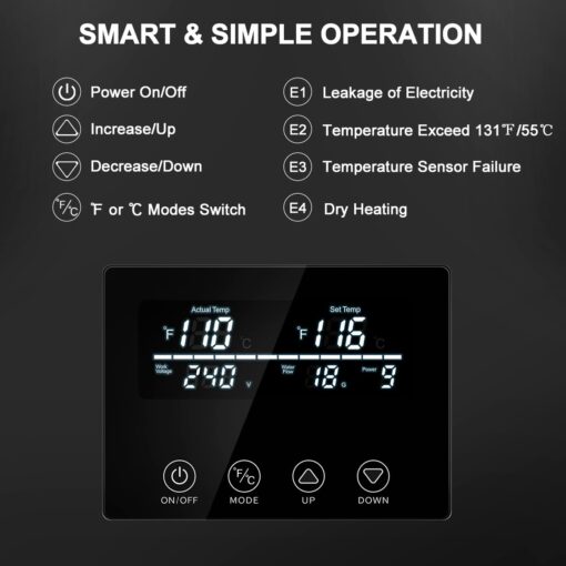 Tankless Electric,ECOTOUCH 9KW 240V On Demand, Self-Modulating Instant Hot Water Heater ECO90 Black - Image 6