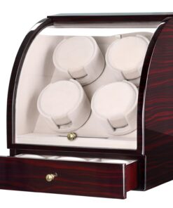 CHIYODA Watch Winder For 4 Watches + 3 Storage, Qiuet MABUCHI Motors, LCD Display & Control Screen (Brown01)