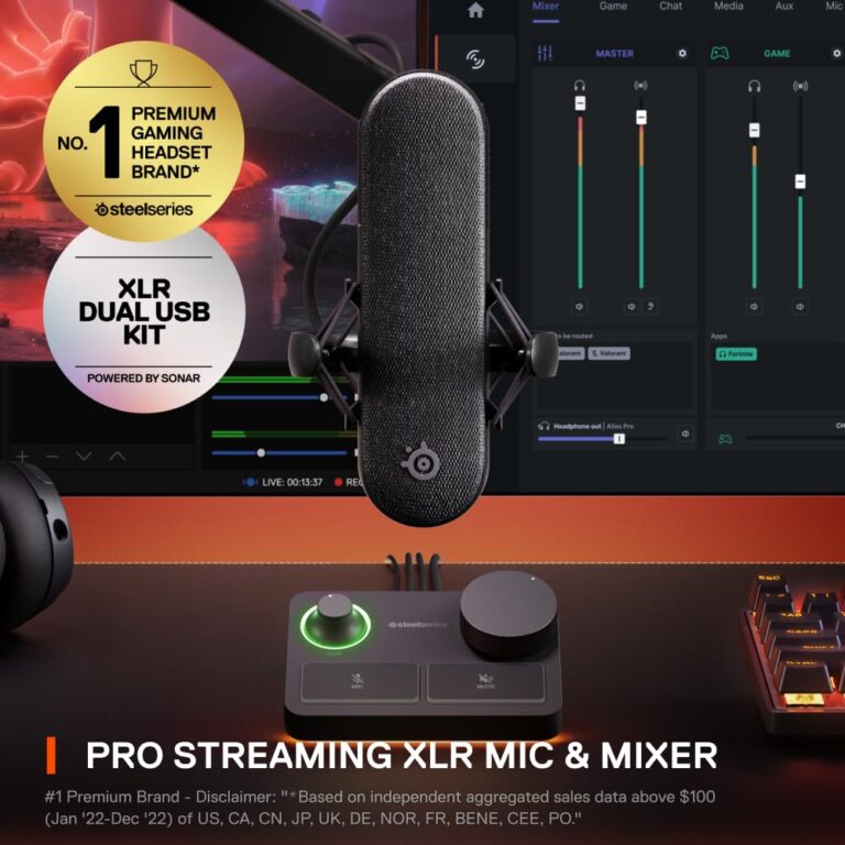 SteelSeries Alias Pro Kit — XLR Mic + Stream Mixer — 3x Bigger Capsule for Gaming, Streaming and Podcasting — USB/XLR Interface — Free Sonar Audio Software — Custom Controls — RGB — Single or Dual PC - Image 6