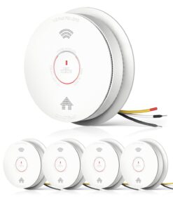 SITERWELL Hardwired Interconnected Smoke Detector Carbon Monoxide Detector Combo with 2 AA Batteries Back Up, 2 in 1 Smoke and CO Detector with Voice Alert, Smoke and CO Alarm with Self-Check, 5 Pack