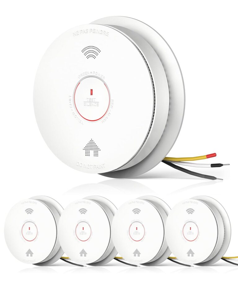 SITERWELL Hardwired Interconnected Smoke Detector Carbon Monoxide Detector Combo with 2 AA Batteries Back Up, 2 in 1 Smoke and CO Detector with Voice Alert, Smoke and CO Alarm with Self-Check, 5 Pack