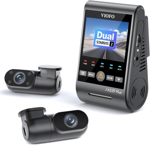 VIOFO A229 Plus 3 Channel Dash Cam, Dual STARVIS 2 Sensors, 3-Channel HDR, 1440P+1440P+1080P Front Inside and Rear Car Camera, 5GHz Wi-Fi, Voice Control, Ultra-Precise GPS, 24 Hours Parking Mode