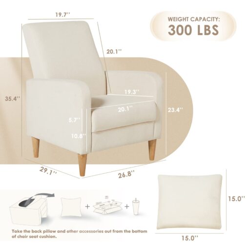COLAMY Fabric Accent Living Room Chairs Set of 2, Upholstered Arm Chair Reading Side Chair, Single Sofa with Back Pillow and Wood Legs, Beige - Image 8