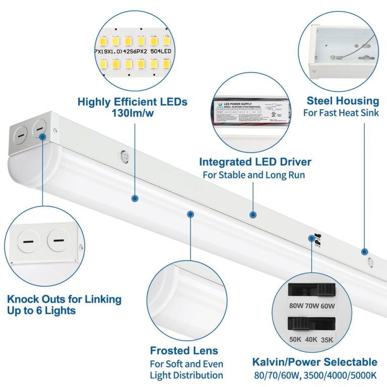 DAKASON 8FT LED Linear Light Fixture, 8 Foot LED Shop Lights 80/70/60W 35/40/5000K CCT Selectable, 8 Feet Commercial Bay Lighting Fluorescent Tube Replacement for Garage Warehouse 4 Pack - Image 5