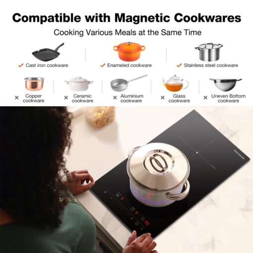 ThermoMate 12 Inch Induction Cooktop, 3500W 2 Boost Burner Built in Induction Stove Top, Electric Cooktop with 9 Heating Level, Timer & Child Safety Lock, Touch Control, 240V - Image 4