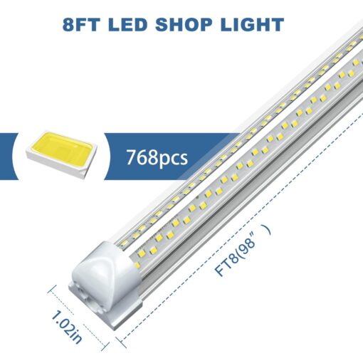 Giwsge 8ft LED Shop Light Fixture - 100W 15000LM 5000K 12 Pack, 8 Foot V Shape LED Strip Lights, 96" T8 LED Tube Light for Garage, Linkable with Plug - Image 6