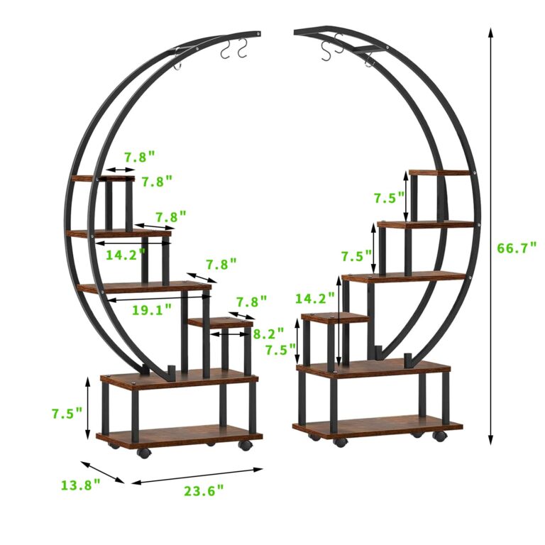 homegroove 2 pcs 6 Tier Tall Metal Plant Stand Indoor, Half Moon Shape Large Plant Shelf with Detachable Wheels, Curved Ladder Flower Pot Stand Rack for Home Patio Lawn Garden Balcony Round-Brown - Image 2