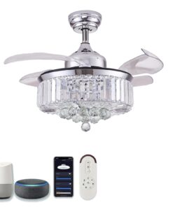 DuMaiWay 48" Alexa Ceiling Fan Smart Ceiling Fan with Light and Remote Fandelier WiFi Modern Crystal Chandelier Fan Retractable Dimmable for Bedroom Living Room