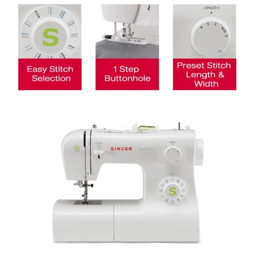 SINGER Tradition 2277 Sewing Machine with Automatic Needle Threader | 97 Stitch Applications, 1-Step Buttonhole, Adjustable Stitch Length & Width & Heavy-Duty Metal Frame (White) - Image 6