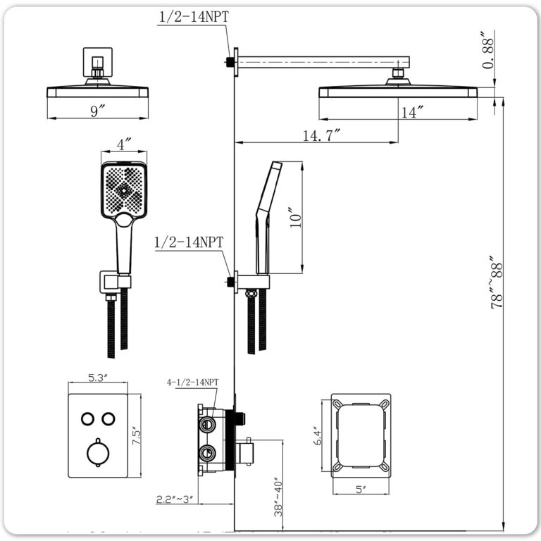 JQBQS Thermostatic Shower Valve/System 12 inches Black Brass Faucet Set With Diverter/Mixer With Handheld Rain Head High Pressure Modern Rainfall - Image 2