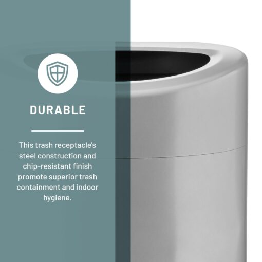 Safco Open Top Trash Can, 14 Gallon Stainless Steel Modern Garbage Can for Indoor Use, Silver - Image 6
