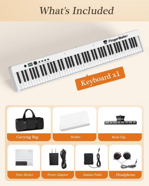 FingerBallet Portable Piano Keyboard, Semi-Weighted Folding Digital Piano 88 Key, Full Size, Wood Grain, Electric Piano Keyboard w/MIDI Bluetooth, Suitable for Adult, Toddler, Kids - Image 2