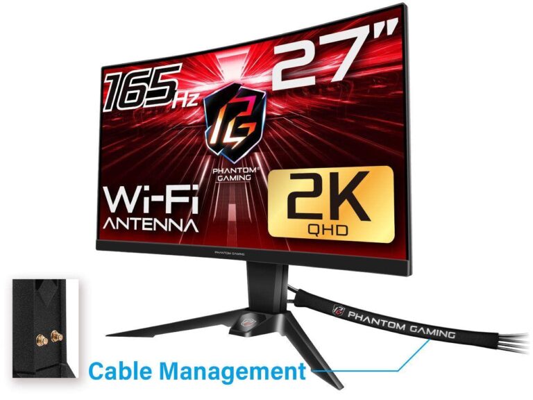 ASRock Curved Phantom Gaming Monitor 27 inch QHD 2560 x 1440 (2K) 165 Hz (144Hz and Higher) Wi-Fi Antenna FreeSync Premium (AMD Adaptive Sync) Built-in Speakers, PG27Q15R2A - Image 4