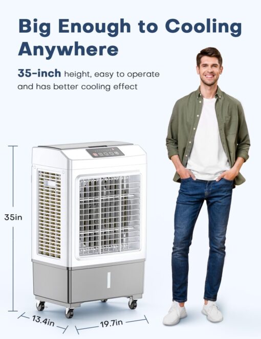 BALKO Evaporative Air Cooler, 2100CFM Windowless Air Conditioner Cooling up to 700 Sq.ft, Swamp Cooler Air Conditioner w/2 Modes & 3 Speeds, 7H Timer & Remote, Portable for Room Garage Patio - Image 2