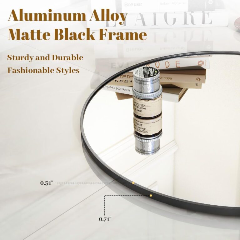 VooBang Black Round Bathroom Mirror, 48 inch Circle Modern Wall Mirror with Simple Metal Frame, Hanging for Bathroom, Hallway, Living Room, Black Frame - Image 6