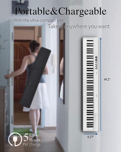 Longeye Piano Keyboard 88 Keys Compact Portable Digital Piano for Beginners with Semi-Weighted Full-Size Keys, Stand, Headphones, Sustain Pedal, Carrying Case, White - Image 8