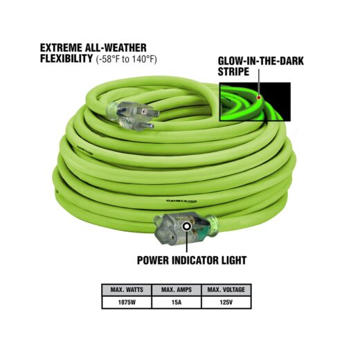 Flexzilla Pro Extension Cord, 10/3 AWG SJTW, 100 ft., Lighted Plug, Indoor/Outdoor, ZillaGreen - FZ512935 - Image 8