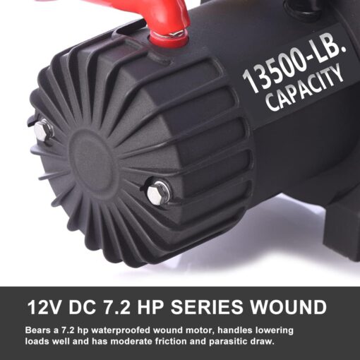 RUGCEL WINCH 13500lb Waterproof Electric Truck Winch 12V Synthetic Black Rope Jeep Winch with Hawse Fairlead,Wired Handle and 2 Wireless Remote,for Trailer and Wrangler in Car Lift - Image 7