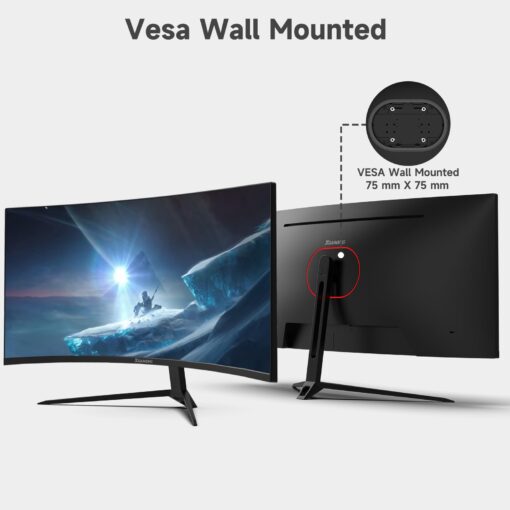 memzuoix 34 Inch Curved Gaming Monitor - Ultra Wide QHD 1440p 165Hz, 100% sRGB, 1ms Response, FreeSync, HDMI/DP, Built - in Speakers, 1500R WQHD 3440x1440 with Back RGB Lights (Black)​ - Image 3