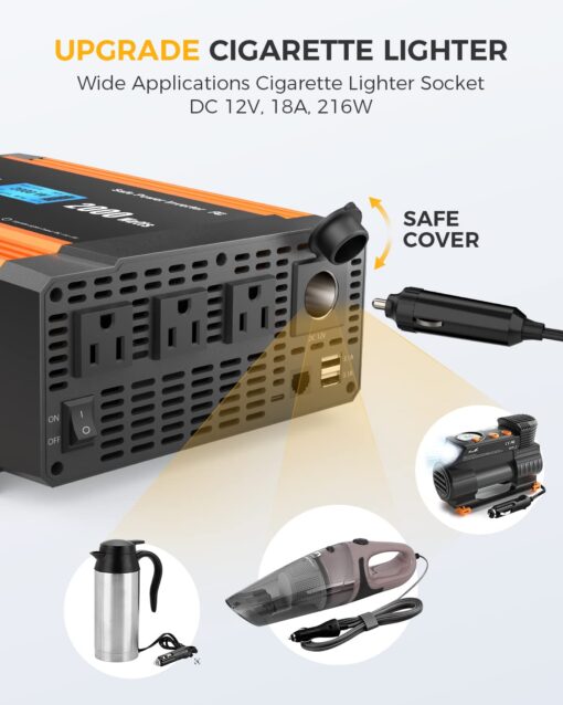 Ampeak 2000W Power Inverter 6.2A Dual USB Ports 3AC Outlets Stable Voltage Output Inverter DC 12V to AC 120V 17 Protections for Truck, Hurricane, Rv - Image 4