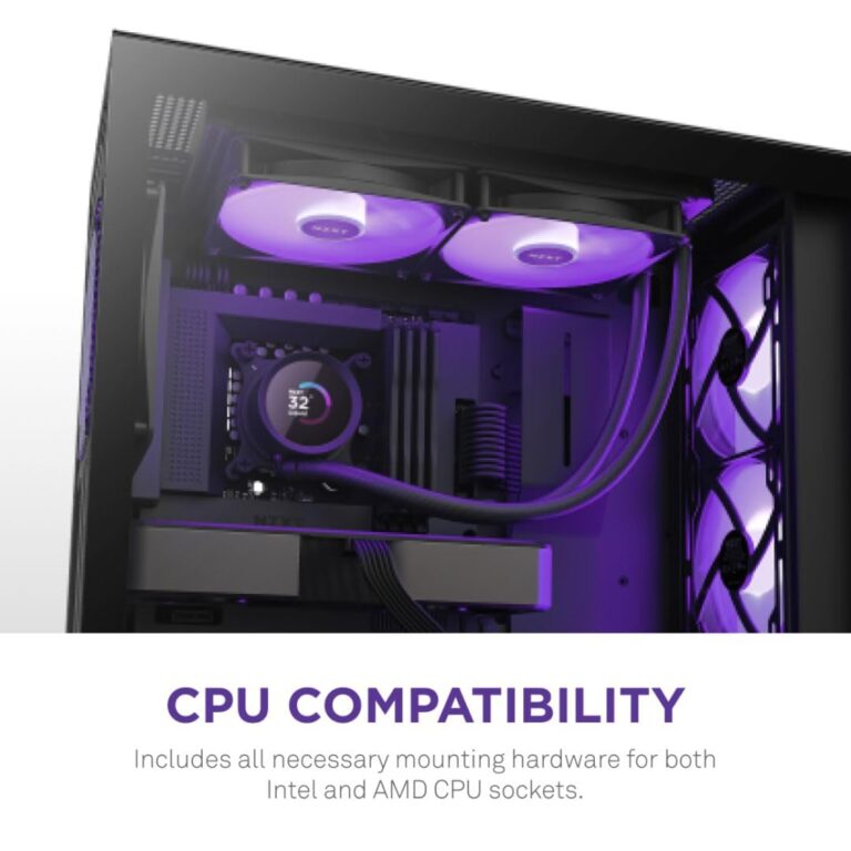 NZXT Kraken 280 RGB - RL-KR280-B1 - 280mm AIO CPU Liquid Cooler - Customizable 1.54" Square LCD Display for Images, Performance Metrics - High-Performance Pump - 2 x F140 RGB Core Fans - Black - Image 2