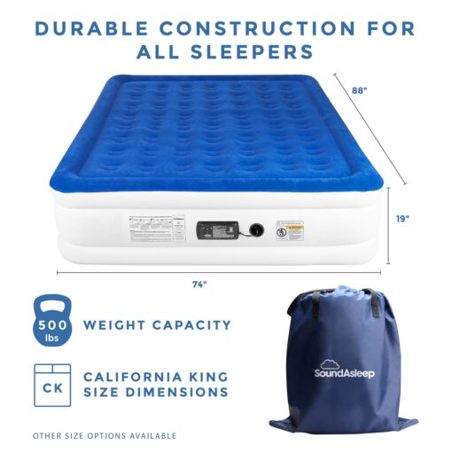 SoundAsleep Dream Series Luxury Air Mattress with ComfortCoil Technology & Built-in High Capacity Pump for Home Camping- Double Height, Adjustable, Inflatable Blow Up, Portable - California King XL - Image 7