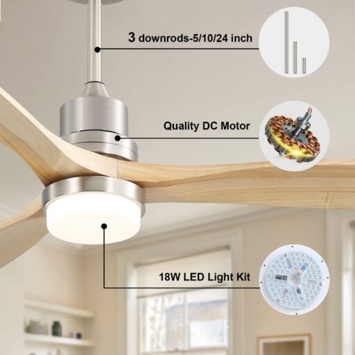 Sofucor Low Profile Ceiling Fan With Lights Remote Control 52 Inch Flush Mount Ceiling Fan Modern Wood Blade Fan For Bedroom Living Room Indoor Outdoor Farmhouse Patio, Noiseless DC Motor - Image 6