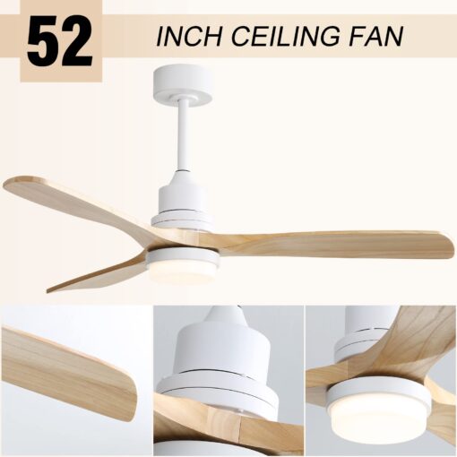 Sofucor Low Profile Ceiling Fan With Lights Remote Control 52 Inch Flush Mount Ceiling Fan Modern Wood Blade Fan For Bedroom Living Room Indoor Outdoor Farmhouse Patio, Noiseless DC Motor - Image 5