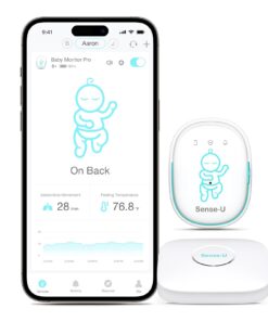 Sense-U Smart Baby Monitor Pro(Long Range) with Arousal Vibration, Audible & App Alerts Anywhere: Tracks Abdominal Movement, Rollover, Sleeping Position, Feeling Temperature, Wearable Sleep Monitor
