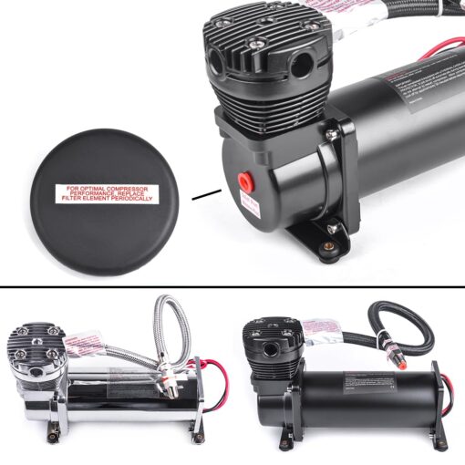 ZHSYMX Heavy Duty 200 PSI Air horn Compressor Dual Value Pack, 1/4 NPT Train Horn/Air Ride Compressor, Fittings for 12V Train/Truck/Car BLACK - Image 2