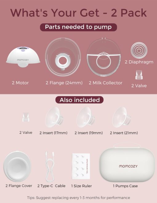 Momcozy M5 Hands-Free Wearable Breast Pump, Double-Sealed Flange for Baby-Like Comfort, 3 Modes & 9 Suction Levels, Portable Electric Pump – 24mm, 2 Pack Lilac - Image 4