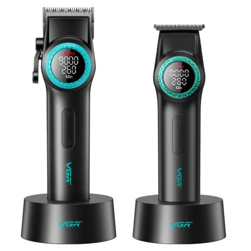 VGR Professional Hair Trimmer Hair Clippers for Men, Cordless Barber Clippers and Trimmers Set, Zero Gap T-Blade Hair Cutting Kit, Rechargeable Edgers Clippers with LED Display, V-001&V-977