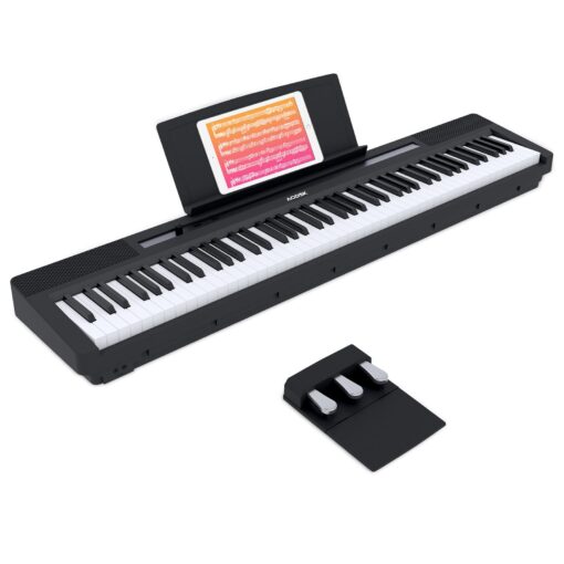 AODSK 88-Key Weighted Action Digital Piano, Grade Hammer Action Keyboard for Beginner Kids/Adults, Black (S-200 Digital Piano with Three-Pedal)
