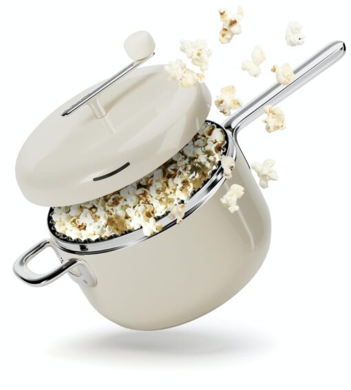 Popsmith Popcorn Popper in Cream - 6 Quart Stovetop Popcorn Machine - Stainless Steel Popcorn Maker Compatible with All Stovetops