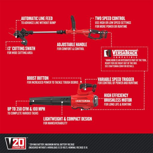 CRAFTSMAN V20 String Trimmer and Leaf Blower Combo Kit, Cordless (CMCK297M1) - Image 6