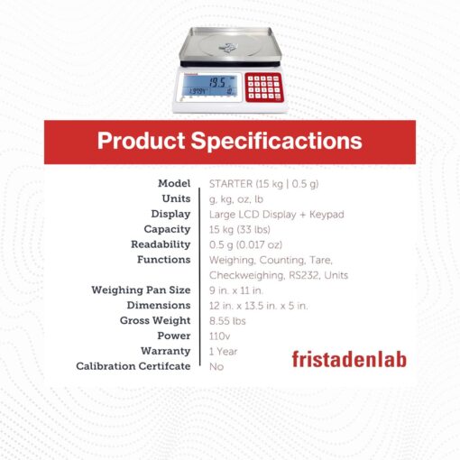 Fristaden Lab Counting Scale | 30 kg x 0.5 g | Industrial Counting Scale for Small Parts | USA Company | Units: g, lbs, oz, kg - Image 4