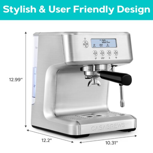 CASABREWS the Ultra Espresso Machine with LCD Display, Powerful Milk Frother and Customizable Brewing Temperature, Provides Barista-Level Lattes and Cappuccinos - Image 3