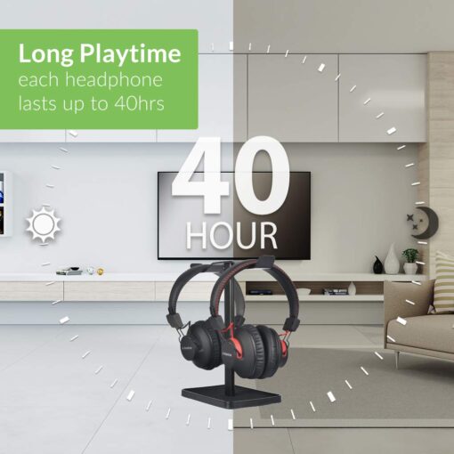 Avantree HT41899 - Dual Bluetooth Wireless Headphones for TV Watching, Compatible with TVs (Optical/AUX), 40Hrs Playtime, Individual Volume Control, Includes Transmitter & Stand - Image 6