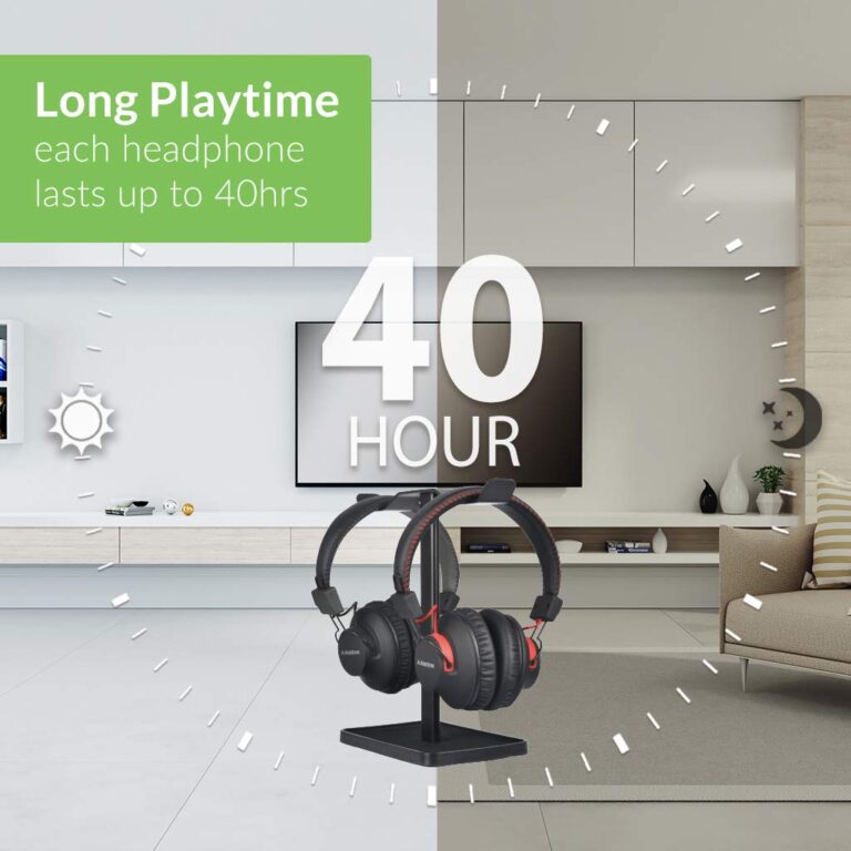 Avantree HT41899 - Dual Bluetooth Wireless Headphones for TV Watching, Compatible with TVs (Optical/AUX), 40Hrs Playtime, Individual Volume Control, Includes Transmitter & Stand - Image 6