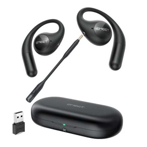 EMEET AirFlow Open Ear Headphones with Mic, Bluetooth 5.3 Wireless Headsets with Detachable Microphone, ENC Noise Cancelling, Multipoint Pairing, Ultra Comfort, Wireless Earbuds for Work, home, office