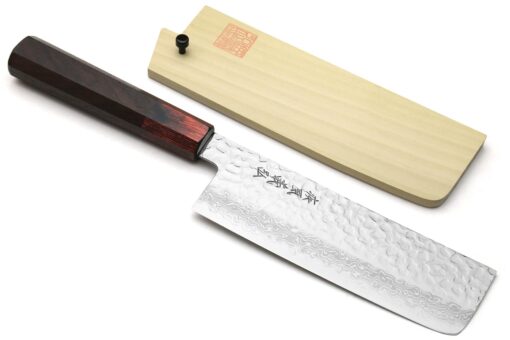 Yoshihiro VG10 46 Layers Hammered Damascus Nakiri Japanese Vegetable Knife (6.5'' (165mm) Rosewood Handle) - Image 2