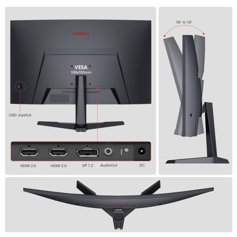 KOORUI Curved 27 Inch Gaming Monitor, Full HD 1080p R1500 180Hz VA Computer Monitor, 99% sRGB, Built-in Adaptive Sync, 1 x Display Port 1.2 & 2 x HDMI 2.0, Eye Care, VESA Compatible, Black 27E6CA - Image 4