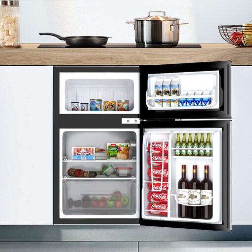 COSTWAY Compact Refrigerator, 3.2 cu ft. Unit 2-Door Mini Freezer Cooler Fridge with Reversible Door, Removable Glass Shelves, Mechanical Control, Recessed Handle for Dorm, Office, Apartment (Grey) - Image 6